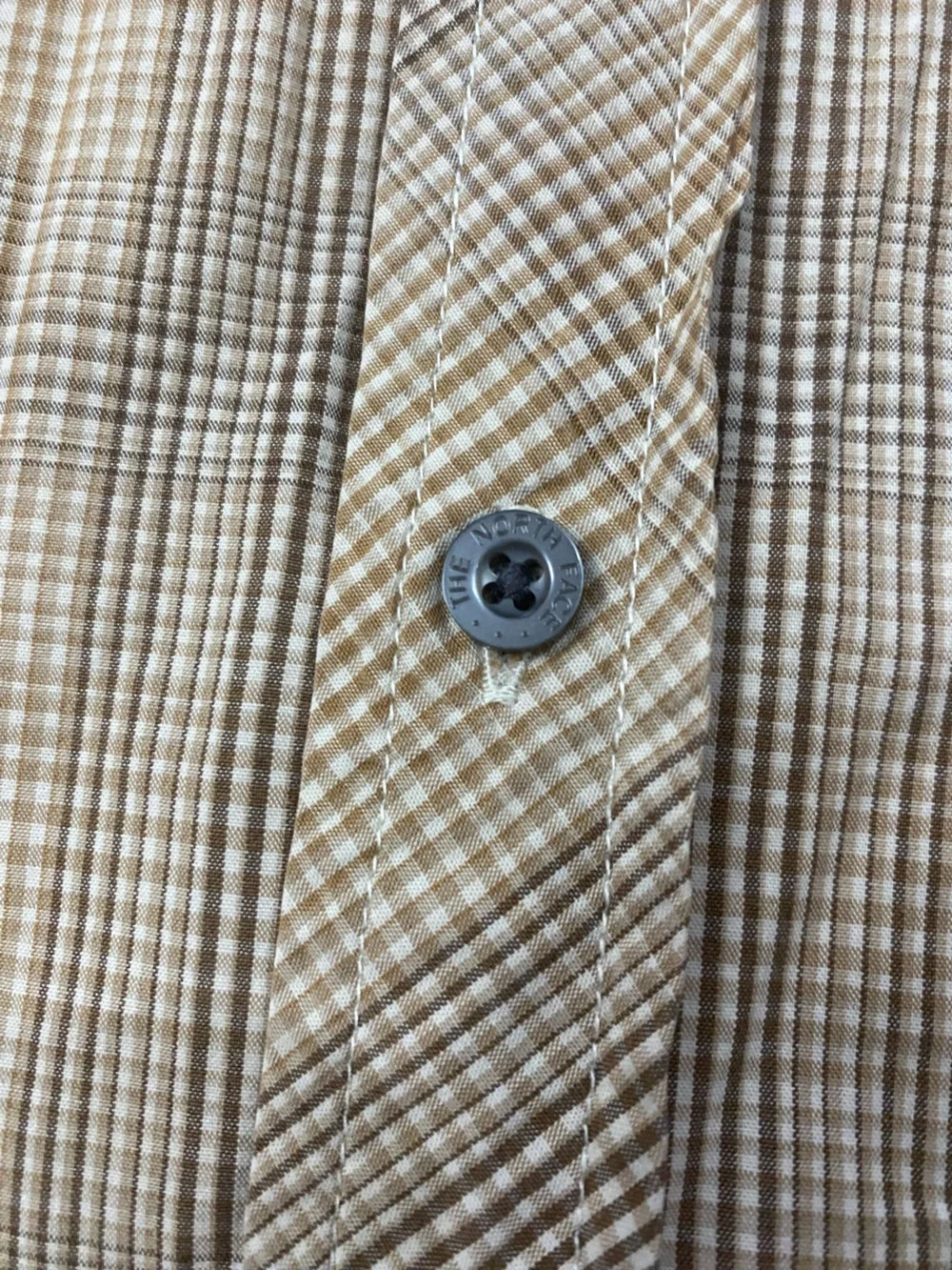The North Face Mens Button Up Brown Plaid Shirt  Hiking Gorpcore Athletic - Read